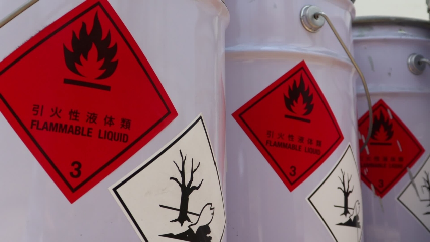 Flammable liquid symbol on the chemical tank | Shutterstock HD Video #1072476962