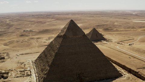 Aerial view of Menkaure and Khafre pyramids, Giza Pyramids Egypt