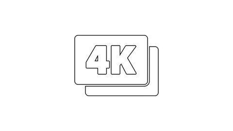Black line 4k Ultra HD icon isolated on white background. 4K Video motion graphic animation.