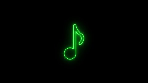 Linear neon animation of green note hammer on black background. Motion graphic, 4K video