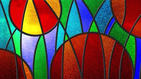 Animated colorful modern looping stained glass window. Seamlecc. Multicolor light. Animation footage. Colored glass texture. Rays. Motion of light. Glow. Loop footage. 4k