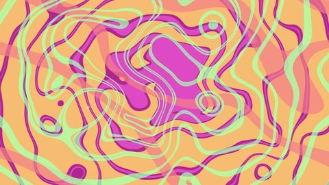 Psychedelic loped background. Liquid oil waves. Orange, Green, Purple, Pink colors. Nice abstract design 4K video texture. Looped motion color background for title, relaxation, meditation, psychology 库存视频