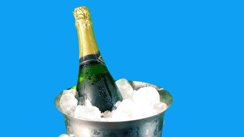 Champagne In Ice Bucket Bluescreen Isolated