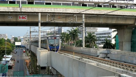 Jakarta, indonesia - May 16, 2021 : mrt train arrived at Asean station in south jakarta
