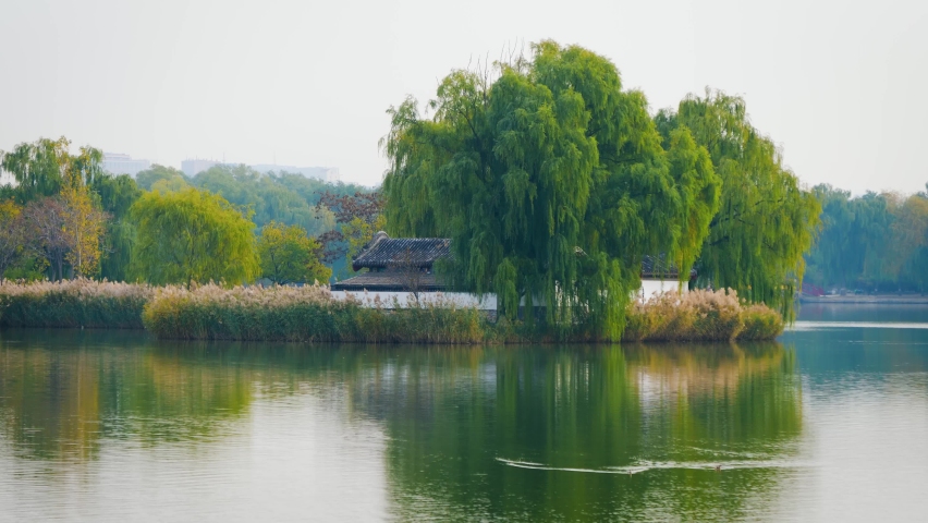 WS Lake and Chinese style buildings in Old Summer Palace, Beijing, China