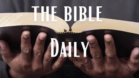Hands holding the Bible with animated texts. Worship And Bible Study.	