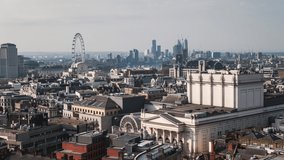 Establishing Aerial View Shot of London UK, Royal Opera, United Kingdom, day