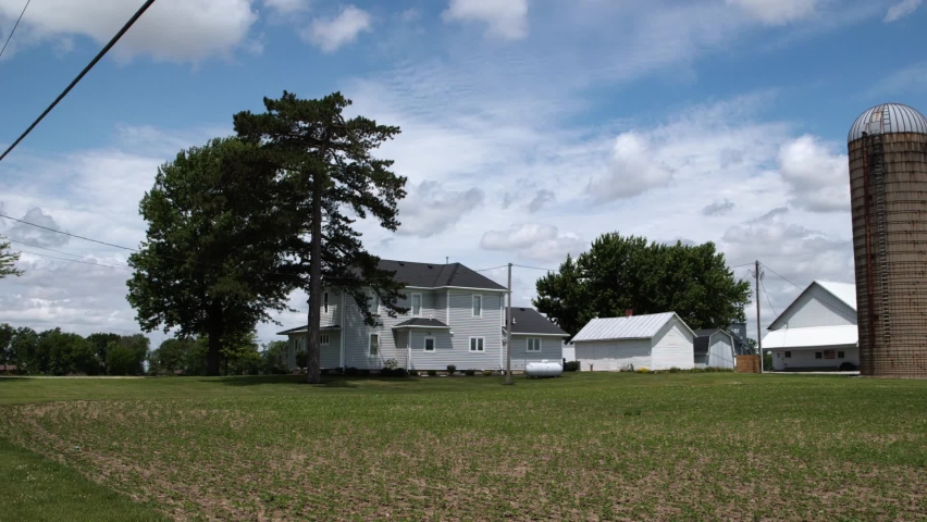 Wide angle of old buildings on a farm