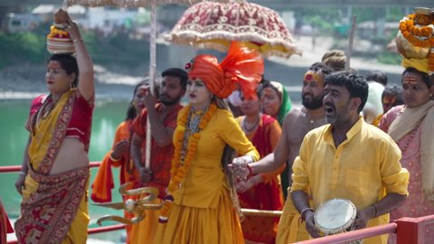 Haridwar, Uttarakhand.India- March 05 2021- Kumbh Mela Haridwar India. Sadhus or Saints of different Akharas, Kinnars in Mahakumbh. Appleprores 422 Cinetone 60fps. High-quality 4k footage