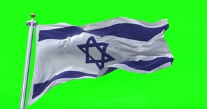 Israel flag realistic waving in the wind 4K video, for Independence Day or Anthem etc, green screen background chroma key (Perfect Loop)