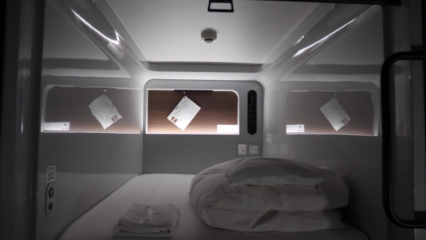 Typical room of Capsule Hotel in Osaka, Japan Royalty-Free Stock Footage #1072556537