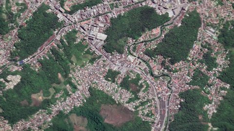 Zoom in from space and focus on Brazil, Petropolis. 3D Animation. Background for travel intro. 