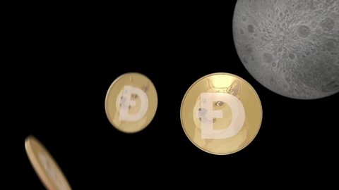 Dogecoins to the moon we see not one dogecoin but several dogecoins trying to reach the moon. The meme coin.