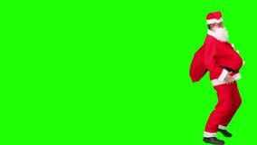 Santa Claus with his gifts bag dancing against a green screen