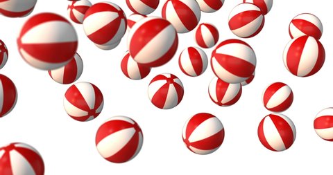 Red and white beachball falling in slow motion 3d