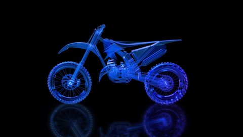 Sport bike. Motocross Motorcycle. X-ray 4k video rendering of 3d. Rotating hologram.