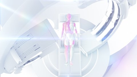 Amazing Futuristic Animation of Human Body Showing health indicators. Anatomy Hologram with Veins, Skeleton and Brain. Medical Digital Technology.  Augmented Reality Future hospital. AI healthcare