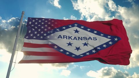Flag of USA and Arkansas state. USA and Arkansas Mixed Flag waving in wind