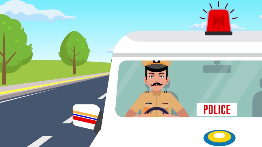 Mumbai police driving the car on highway road