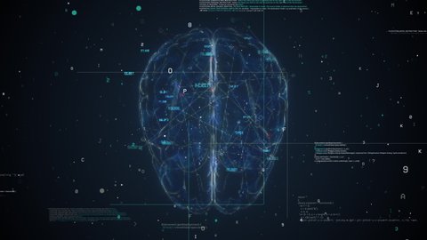 Brain scan technology. 3D Animation of Human Brain. Artificial Intelligence. Neurosurgery diagnostic. Deep learning, AI and modern technology 3D render.