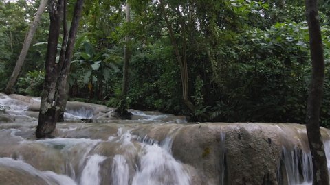 Tufa terraces od Dunn's River Falls, Jamaica, famous travel destination