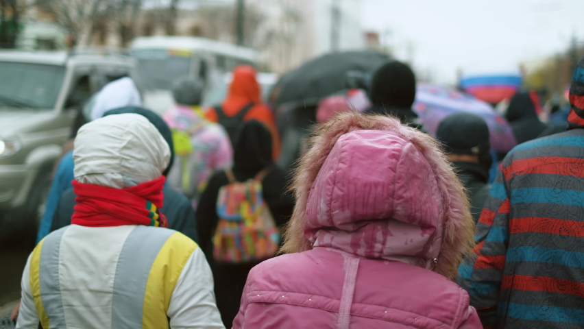 Opposition rebellion rally. Protester person in camera. Striking demonstration people crowd. Political activists rebel resistance. Picket strike, revolting angry protest. Riot march on city streets.
