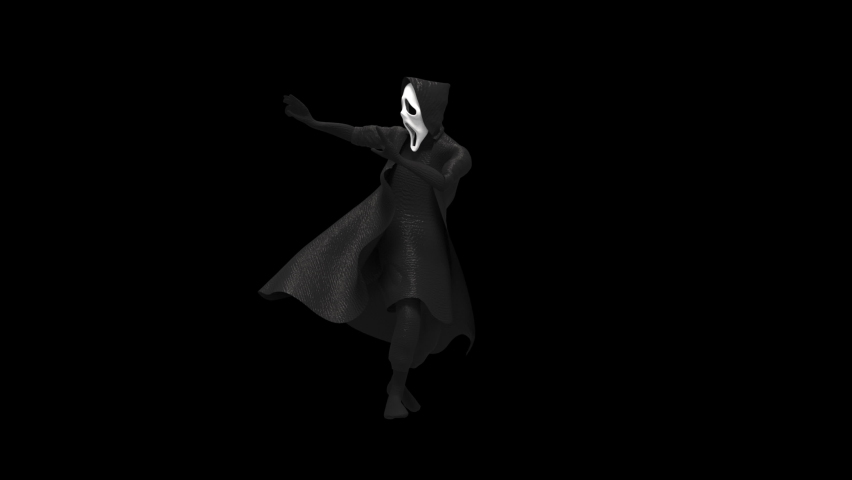 Halloween day. Ghost character bone dancing. 3d rendering, realistic CGI,3d mapping cartoon, Included in the end of the clip with Alpha matte.