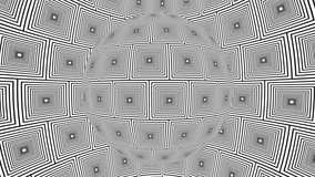 Black and white monochrome optical illusion with geometric pattern, surreal hypnotic seamless looping motion background, psychedelic trendy decorative unreal illusory delusion 3d render animation.