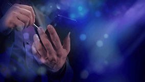 Animated infographics on the background of a man working on the phone. - Powered by Shutterstock - Get 15% off with code: PIKWIZARD15