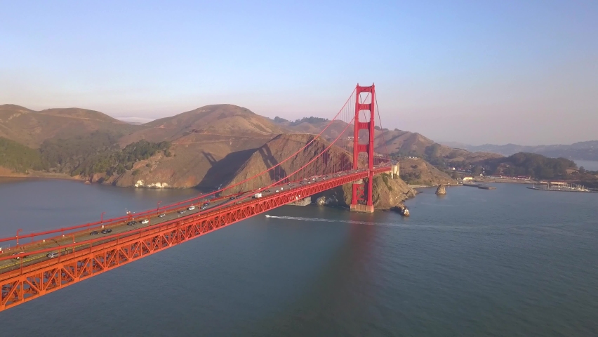 Stunning drone over San Francisco and the Golden Gate Bridge. Very unique and rare drone aerial footage of California
