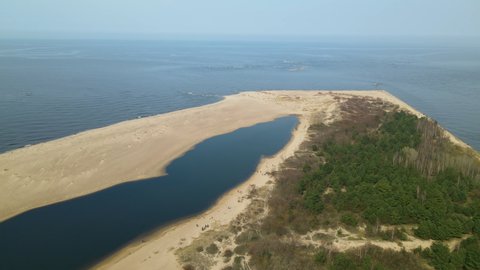 Revealing pull out aerial view over the Nature reserve of Mewia Lacha Poland.