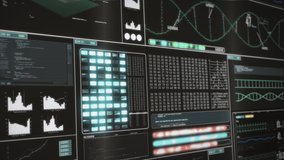 Minimalistic digital analysis graph animation with diagrams, data sets, curves, DNA sequences and information for screens, monitors and digital walls. Black background. - Powered by Shutterstock - Get 15% off with code: PIKWIZARD15