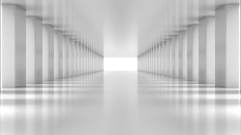 White Polygon Blocks Hall Zoom in. White empty light Hall Zoom in. Perspective view of White empty Modern Architecture room. Abstract  white tunnel Background. 3D Render.