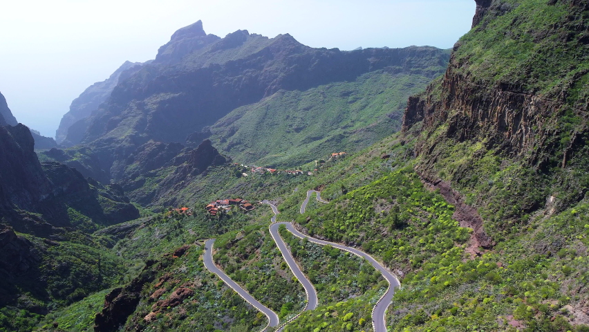 Aerial shot of the valley of Masca, Tenerife (Canary Islands) | Shutterstock HD Video #1072716644