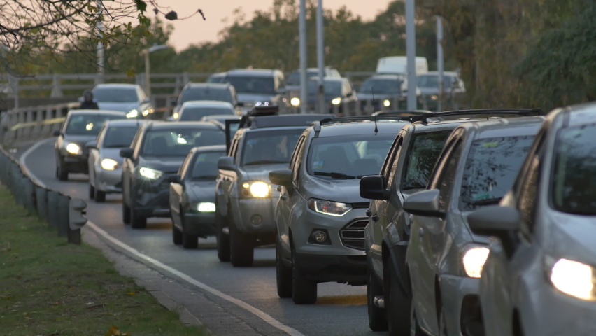Traffic Jam in the city. Dusk. Highway Royalty-Free Stock Footage #1072739891