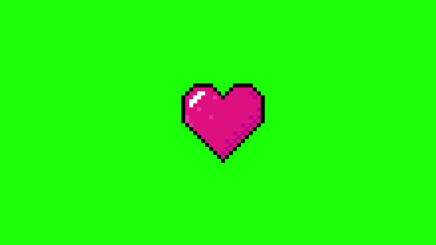 pixel art heart retro style. looped animation on green screen. 8 bit computer video game, love symbol, beating pulsating heart animated 2d stock footage Royalty-Free Stock Footage #1072740614