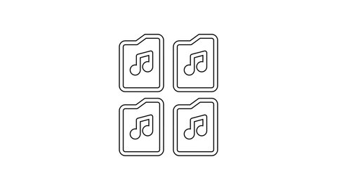 Black line Music file document icon isolated on white background. Waveform audio file format for digital audio riff files. 4K Video motion graphic animation.