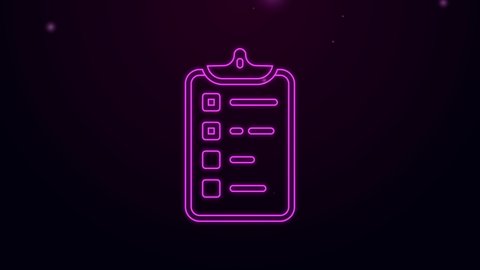 Glowing neon line Shopping list icon isolated on black background. 4K Video motion graphic animation .