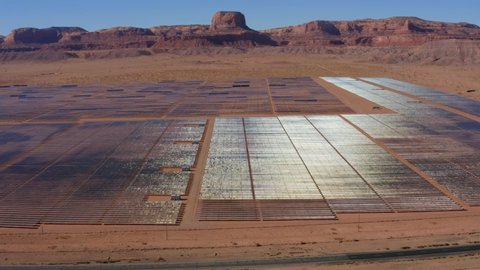 Aerial viewing over a large Solar Plant in the middle of the desert, Kayenta Arizona