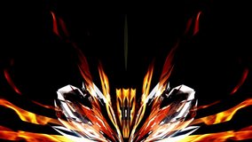 
Hot fiery crystalline effect on black motion background. Colorful abstract visual motion background with radial symmetry. Beautiful fast changing chaos of seamless looped geometric and color forms.