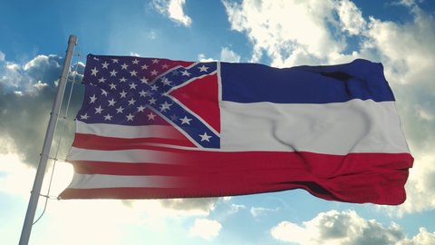 Flag of USA and Mississippi state. USA and Mississippi Mixed Flag waving in wind
