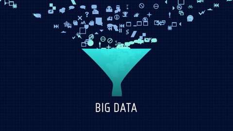 Digital Big Data Funnel Processing Visualization Animation