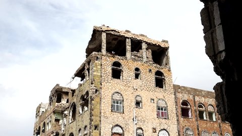 Taiz  Yemen   29 Apr 2021 : The rubble of houses destroyed due to the war in the Yemeni city of Taiz