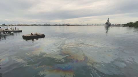 Sunken USS Arizona Battleship Oil Leaking At Pearl Harbor