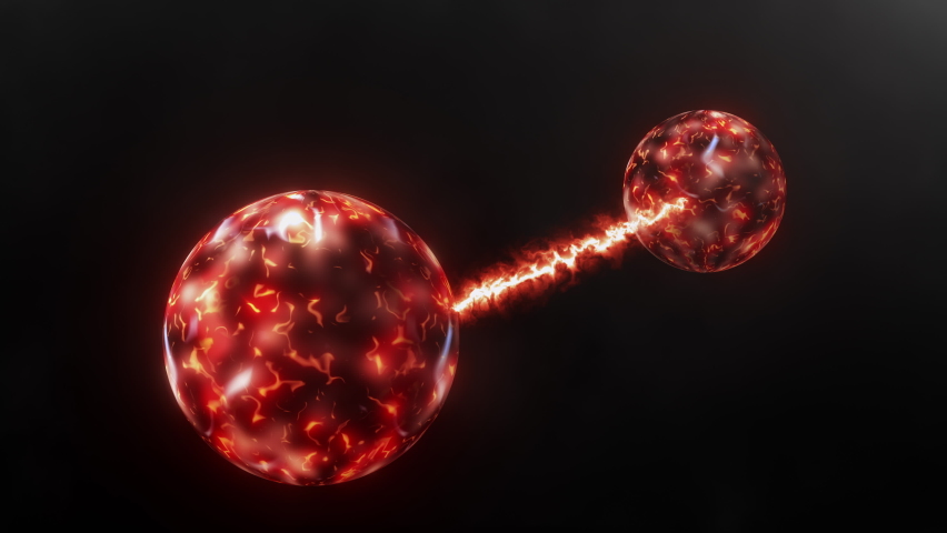 4K 3D Conceptual of Quantum entanglement, future physics science background. Quantum correlation mechanics. Two particles share coherence in quantum state: position, momentum, spin, polarization. Royalty-Free Stock Footage #1072772903