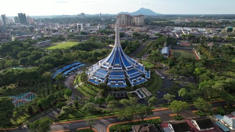 Kuching, Sarawak Malaysia - May 14 2021: The buildings, landmarks and scenery of Kuching city, capital of Sarawak, Borneo island. 