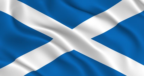 Scottish flag Seamless Smooth Waving Animation. Fine Flag of Scotland with Folds. Scotland Country Symbol. Flag background. Loop animation, 3D render, 60fps. Lossless deceleration by 2 times at 30fps