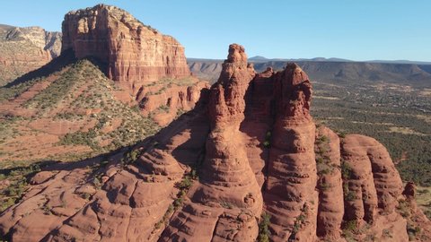 Aerial view on Bell Rock and Courthouse Butte formation landmark of Arizona, USA