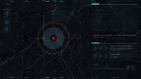 Futuristic security spy program interface. Dynamic modern HUD. GPS location tracking or scanning software. Red marker, indicator moving on map. Satellite view. Hi-tech. 3D Render 4K animation concept - Powered by Shutterstock - Get 15% off with code: PIKWIZARD15