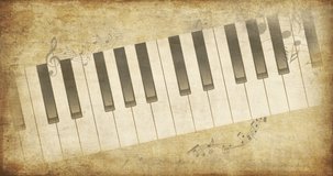 Piano, flying notes on a vintage background. Notes on old paper. The symbolic image of music.
Musical notes flying against a sepia background.
    Musical instrument. 4K video animation. 